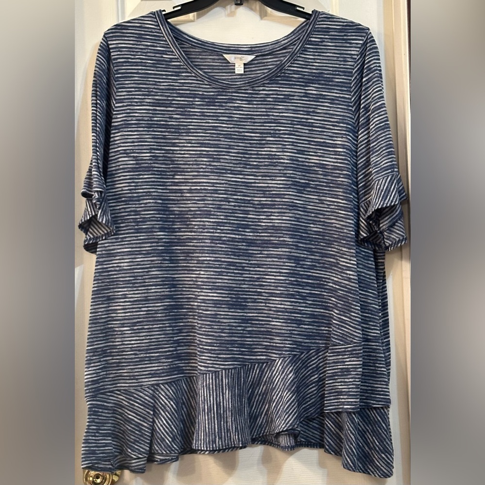 Terra & Sky Blue knit striped short sleeve top, Size 3X (24/26)